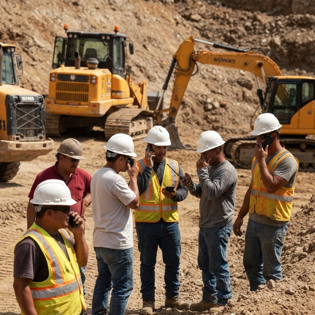 Construction workers communicating