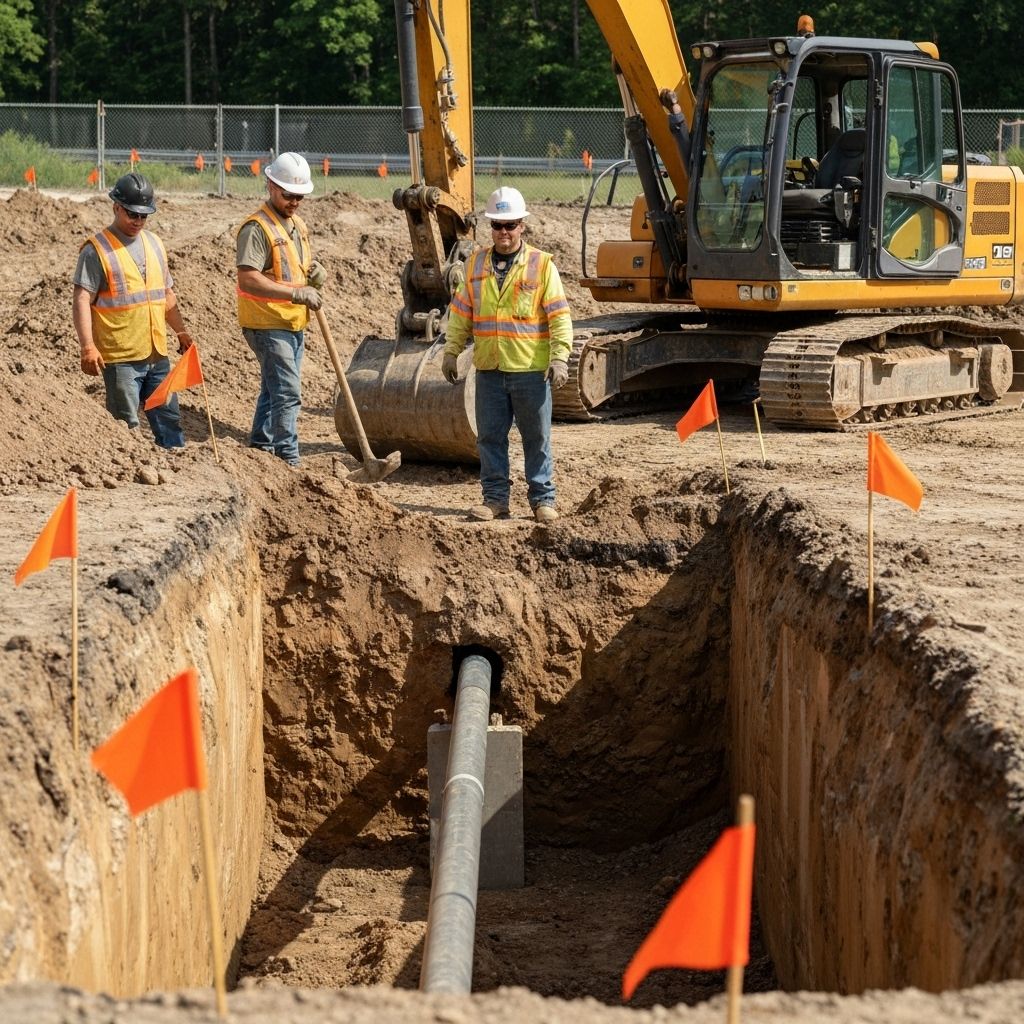 Excavation site with pipeline safety markings